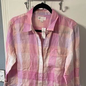 Gap NWT tall medium plaid linen long-sleeve shirt